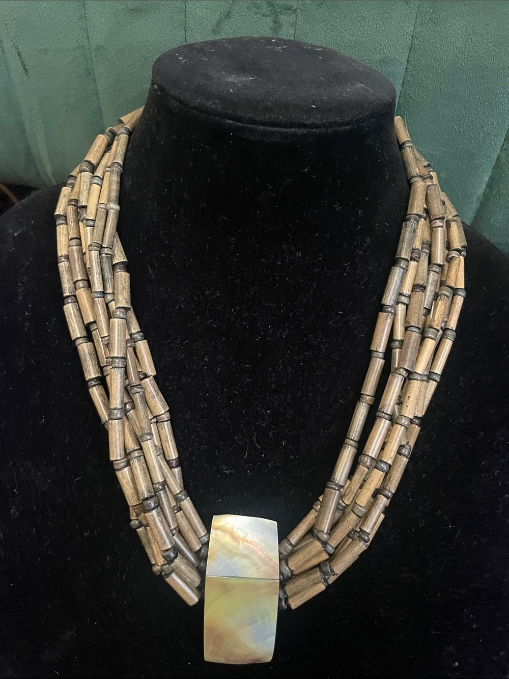 Multi-Strand Natural Shell Pendant Necklace in Tan and Gold